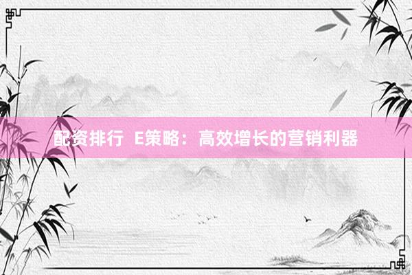 配资排行  E策略：高效增长的营销利器