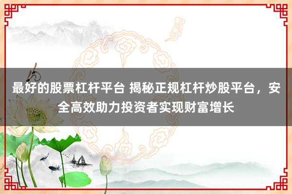 最好的股票杠杆平台 揭秘正规杠杆炒股平台，安全高效助力投资者实现财富增长