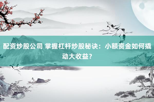 配资炒股公司 掌握杠杆炒股秘诀：小额资金如何撬动大收益？