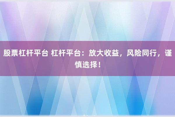 股票杠杆平台 杠杆平台：放大收益，风险同行，谨慎选择！