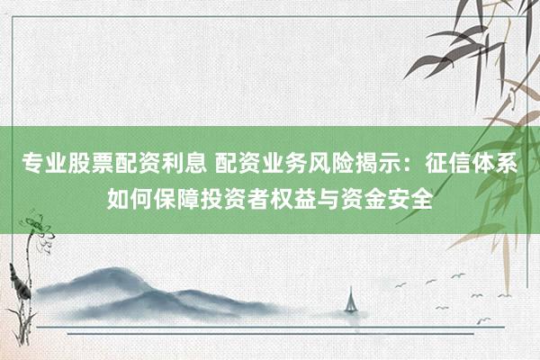 专业股票配资利息 配资业务风险揭示：征信体系如何保障投资者权益与资金安全