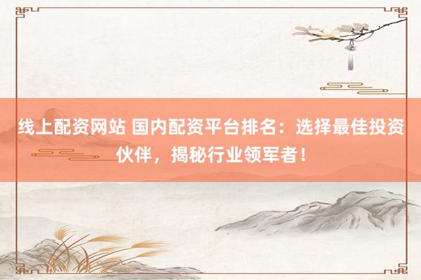 线上配资网站 国内配资平台排名：选择最佳投资伙伴，揭秘行业领军者！