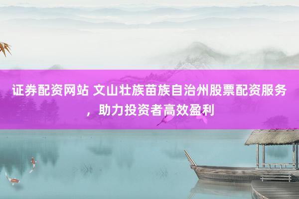 证券配资网站 文山壮族苗族自治州股票配资服务，助力投资者高效盈利