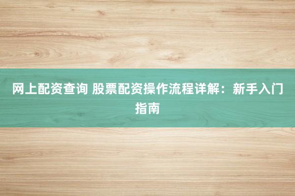 网上配资查询 股票配资操作流程详解:新手入门指南
