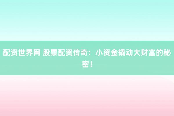 配资世界网 股票配资传奇:小资金撬动大财富的秘密!