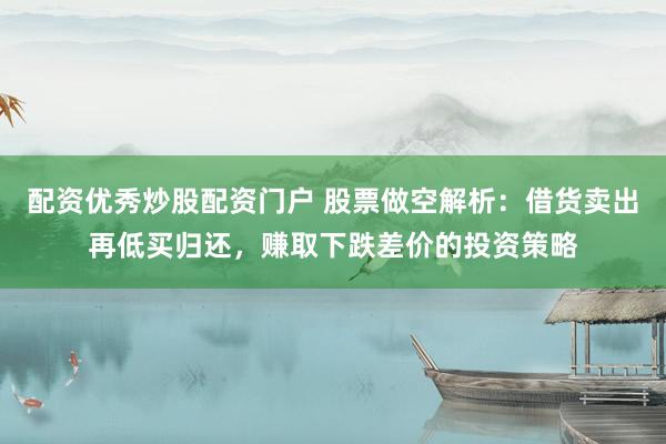 配资优秀炒股配资门户 股票做空解析:借货卖出再低买归还,赚取下跌差价的投资策略