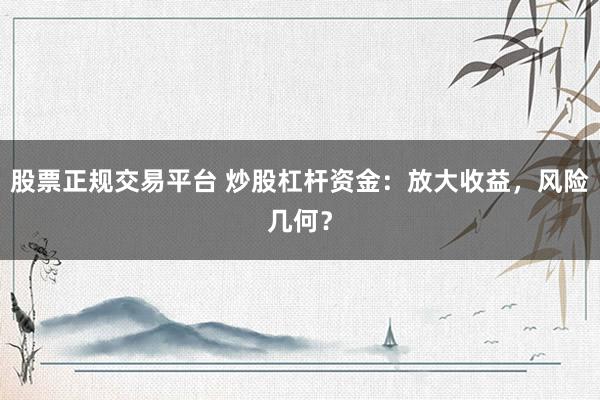 股票正规交易平台 炒股杠杆资金：放大收益，风险几何？