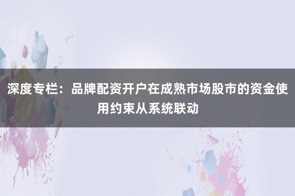 深度专栏:品牌配资开户在成熟市场股市的资金使用约束从系统联动